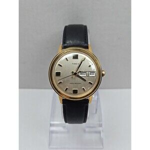 Vintage Timex Marlin Day Date Manual Wind Gold Tone 1975 35mm M27 Runs 26830